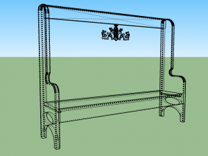 high back wooden bench 3D Модель
