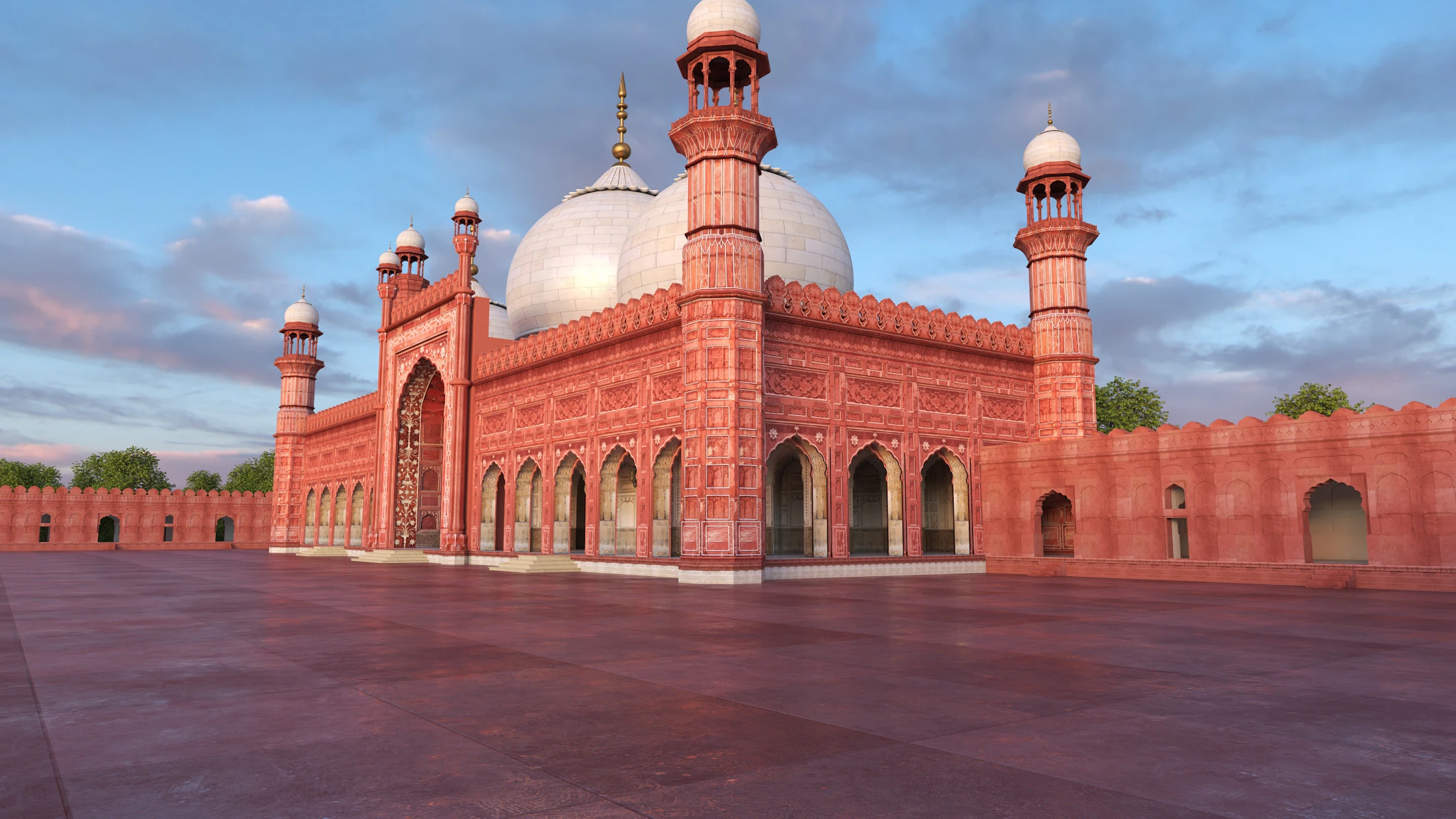 Badshahi Mosque Pakistan 3D Model .c4d .max .obj .3ds .fbx .stl .blend