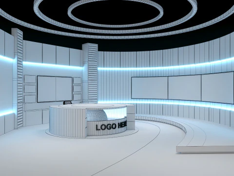 Conjunto de not&iacute;cias do est&uacute;dio de TV Modelo 3D