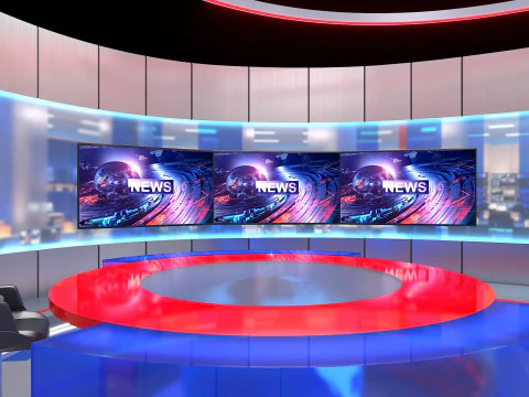 Conjunto de not&iacute;cias do est&uacute;dio de TV Modelo 3D