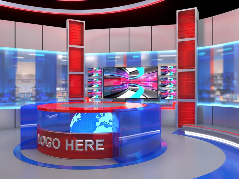 Conjunto de not&iacute;cias do est&uacute;dio de TV Modelo 3D