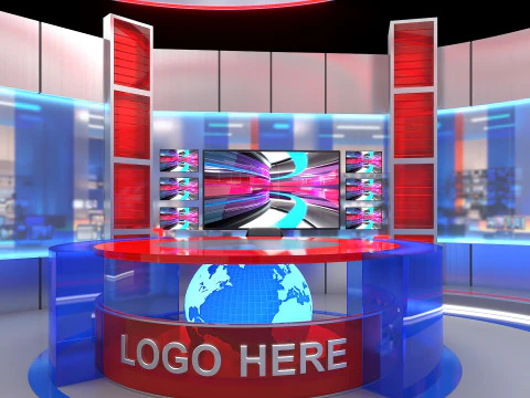 Conjunto de not&iacute;cias do est&uacute;dio de TV Modelo 3D