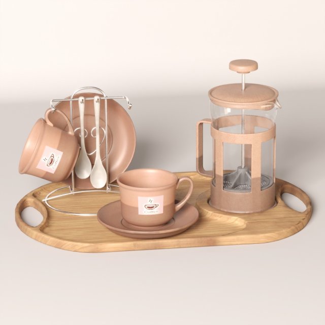 brown coffee service set Modello 3D .c4d .max .obj .3ds .fbx .stl .blend 