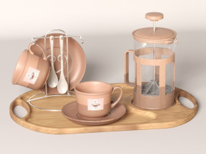 brown coffee service set 3D Model