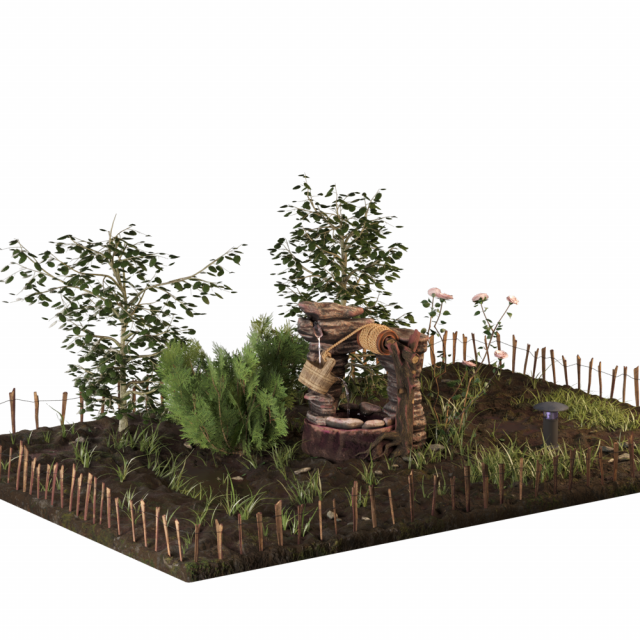 fountain in the small garden 3D Model .c4d .max .obj .3ds .fbx .stl .blend 