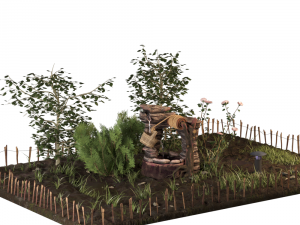 fountain in the small garden 3D Model