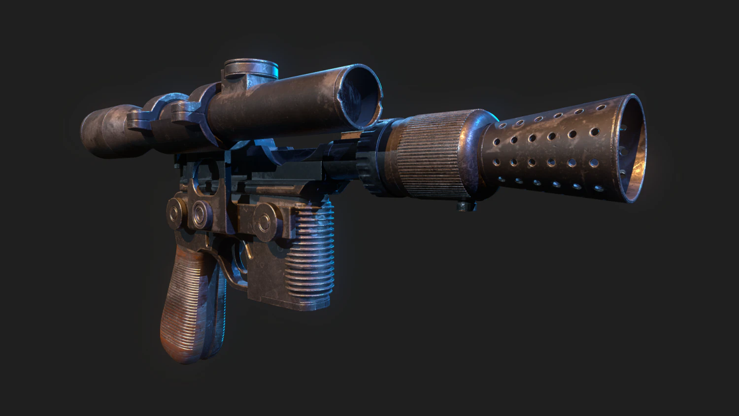 Han Solo Blaster 3D Model .c4d .max .obj .3ds .fbx .stl .blend 