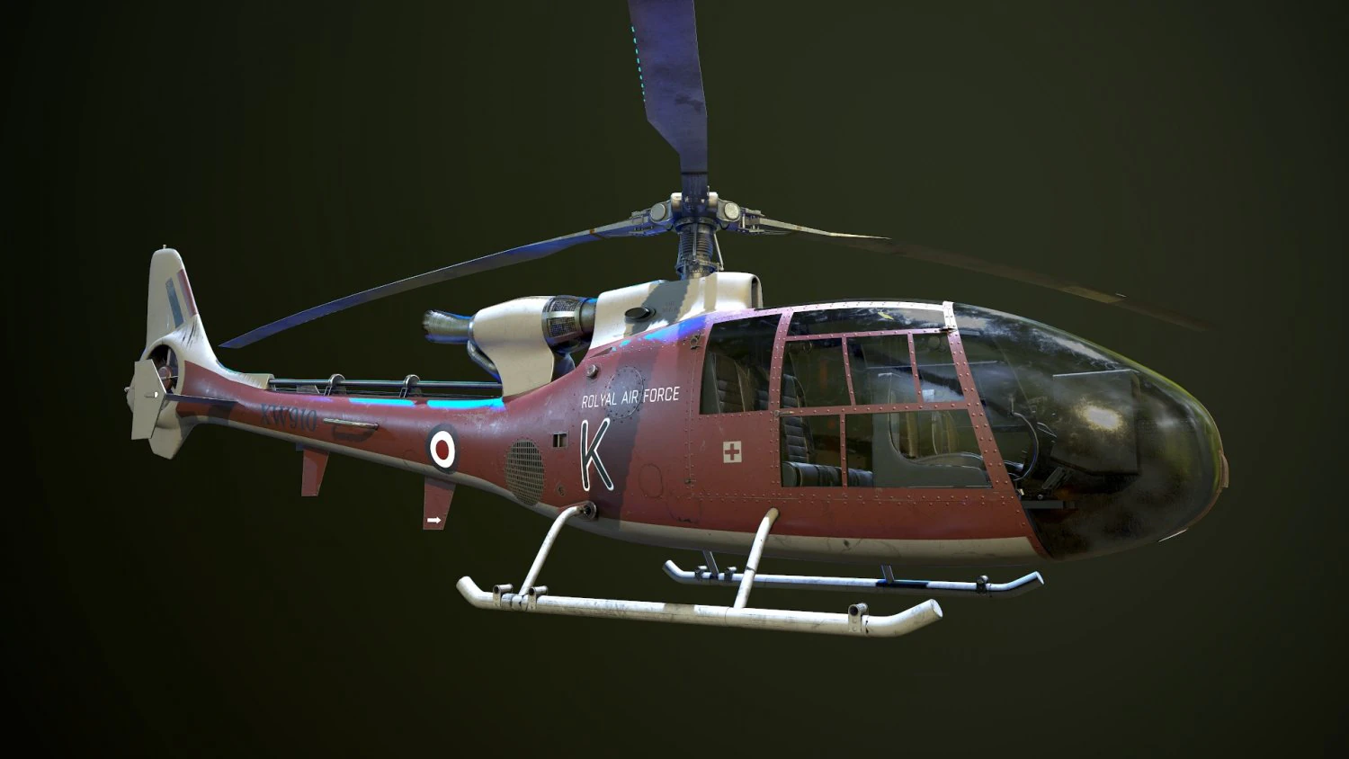 Helicopter SA340 Gazelle 3D Model .c4d .max .obj .3ds .fbx .stl .blend