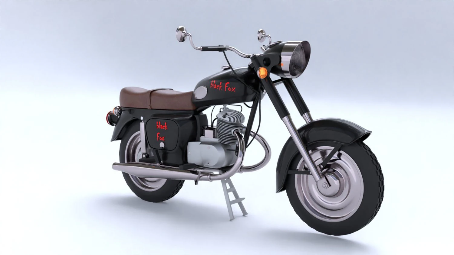 Motorbike black Fox 3D Model .c4d .max .obj .3ds .fbx .stl .blend 