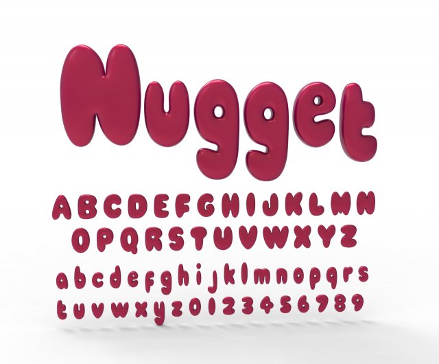 Nugget Alphabet and numbers Model 3D .c4d .max .obj .3ds .fbx .stl .blend 