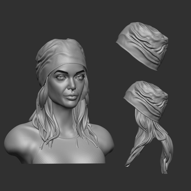 Cap with ladies hair 3D print model 3D 打印模型 .c4d .max .obj .3ds .fbx .stl .blend 
