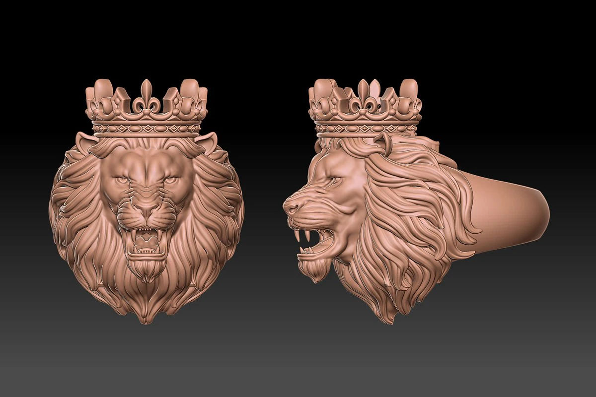 Lion ring with crown 3d print 3D Print Model .c4d .max .obj .3ds .fbx .stl .blend 