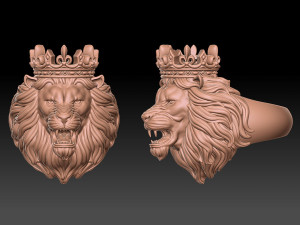 Lion ring with crown 3d print 3Dプリントモデル