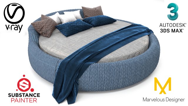 round bed Modello 3D .c4d .max .obj .3ds .fbx .stl .blend 