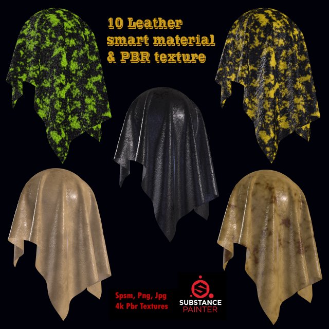 10 leather smart material and pbr textures CG टेक्स्चर्स .c4d .max .obj .3ds .fbx .stl .blend 