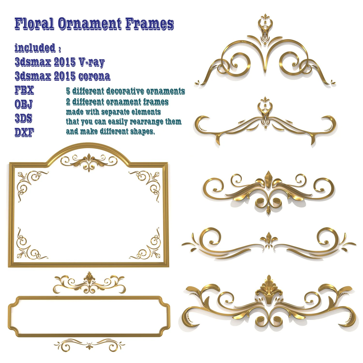 floral ornament frames 3D Model .c4d .max .obj .3ds .fbx .stl .blend 
