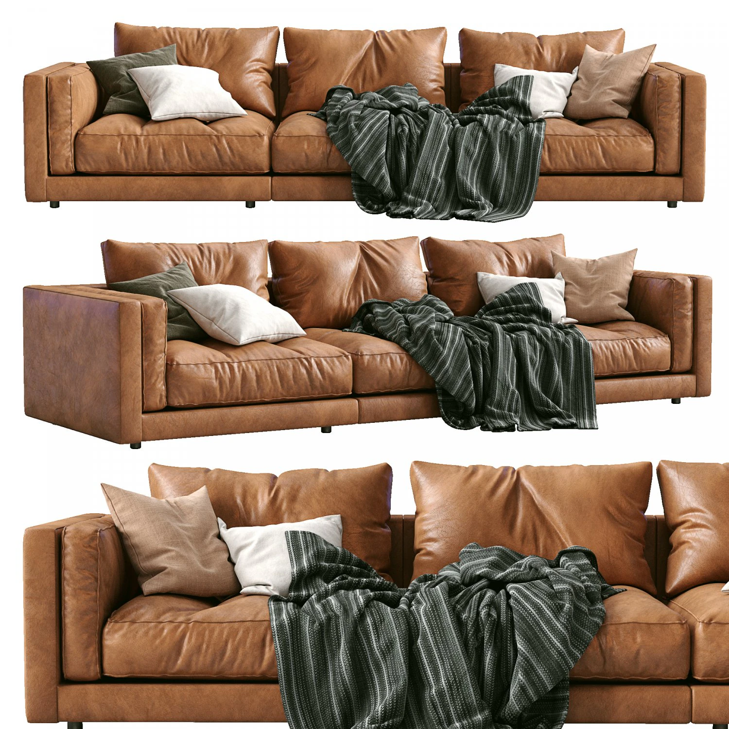 flexform leather sofa lucien 3D Model .c4d .max .obj .3ds .fbx .stl .blend 