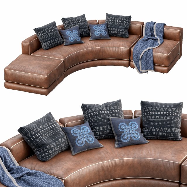 lewis leather sofa curved Model 3D .c4d .max .obj .3ds .fbx .stl .blend 