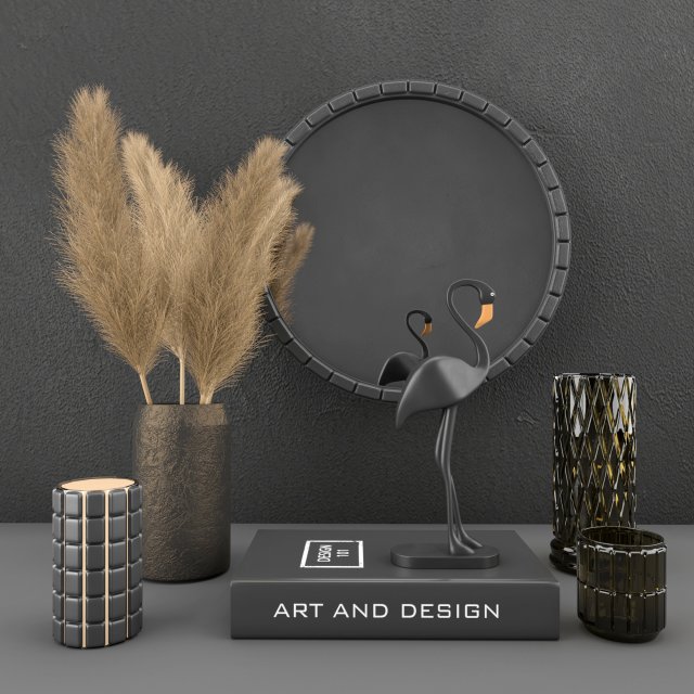 decorative set with dry plant Modello 3D .c4d .max .obj .3ds .fbx .stl .blend