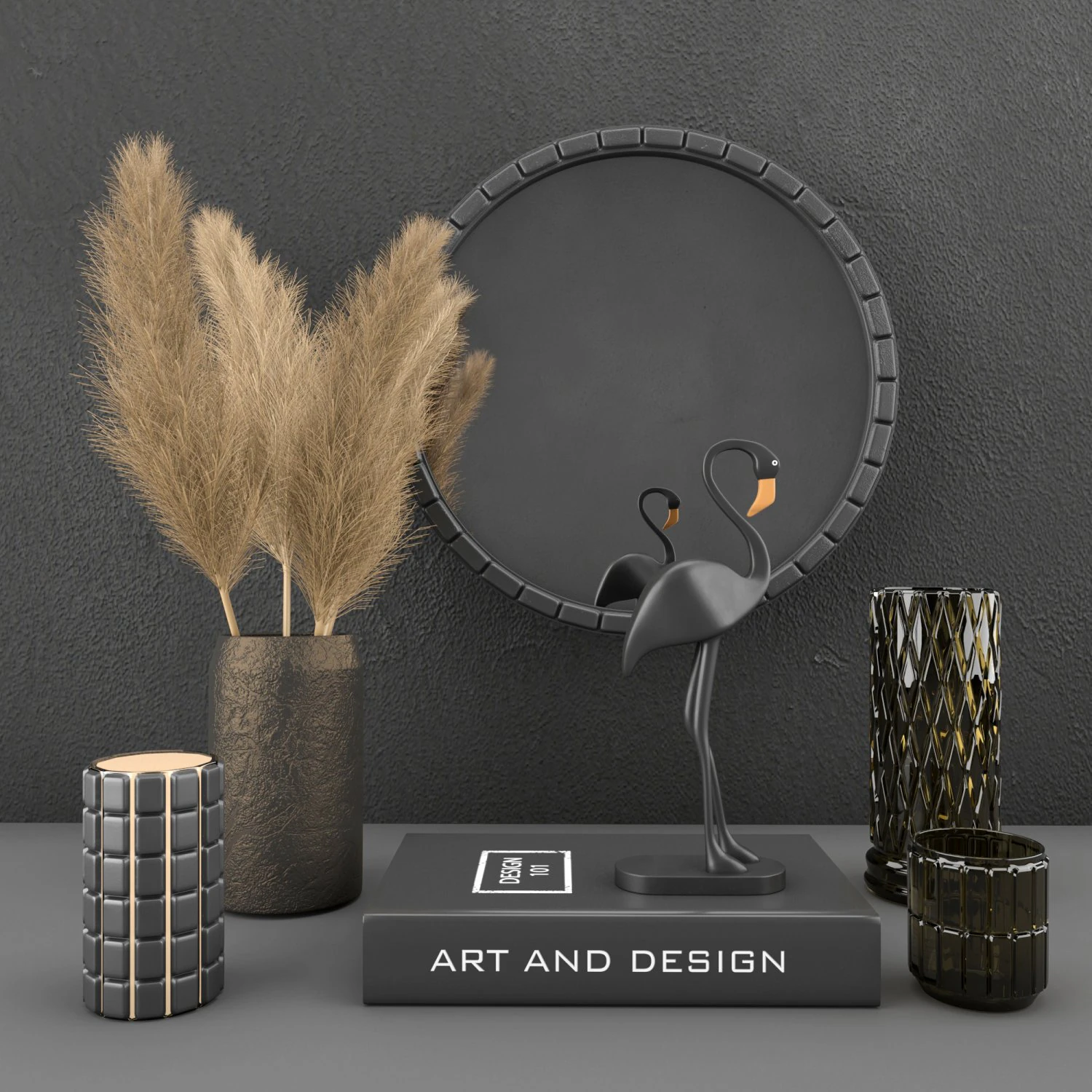 decorative set with dry plant 3D Model .c4d .max .obj .3ds .fbx .stl .blend 