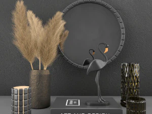 conjunto decorativo com planta seca Modelo 3D