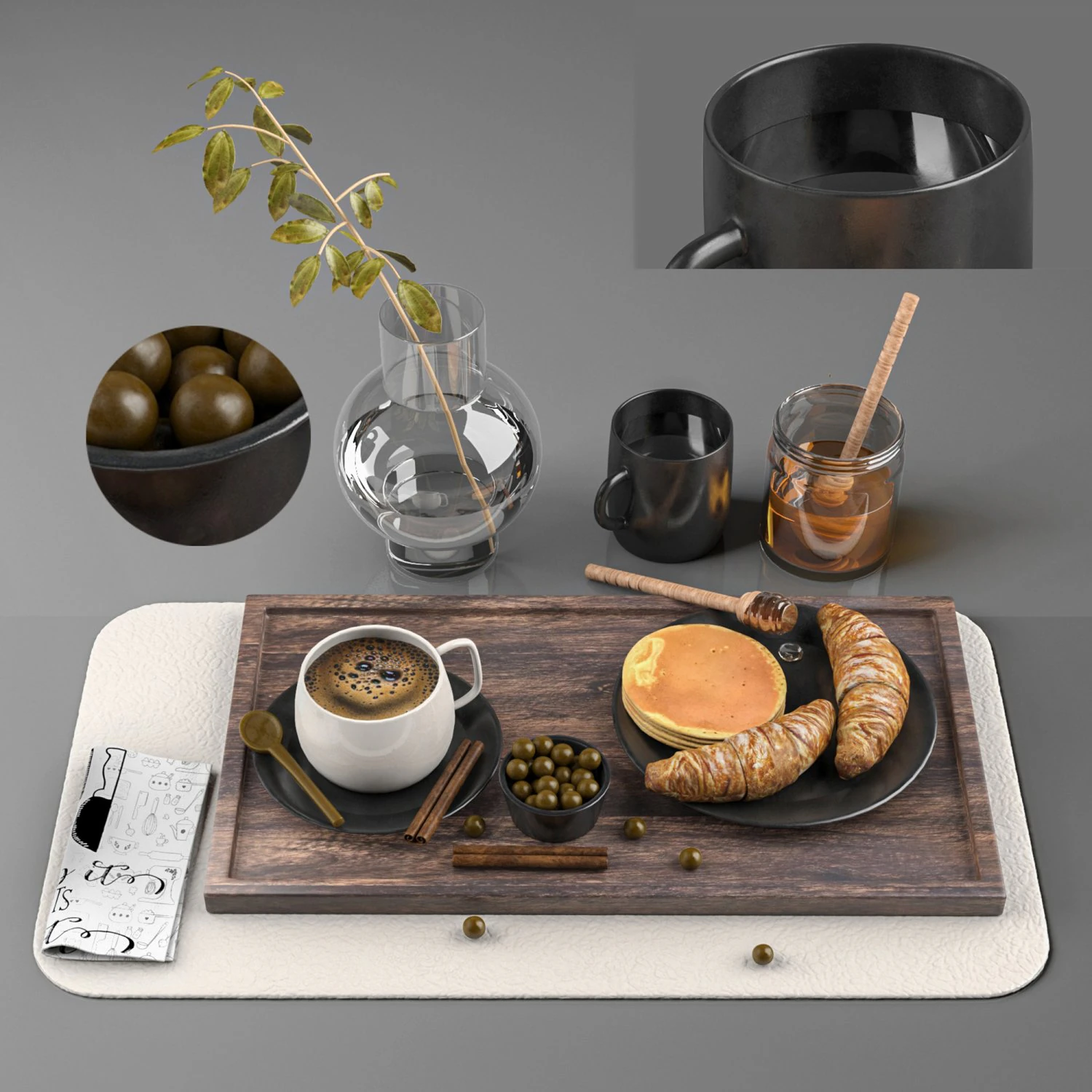 breakfast and coffee set 3D Model .c4d .max .obj .3ds .fbx .stl .blend