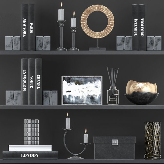 decorative set on shelves 3D Model .c4d .max .obj .3ds .fbx .stl .blend 