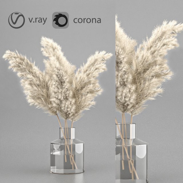dry plant 3 in glass vase Modelo 3D .c4d .max .obj .3ds .fbx .stl .blend 