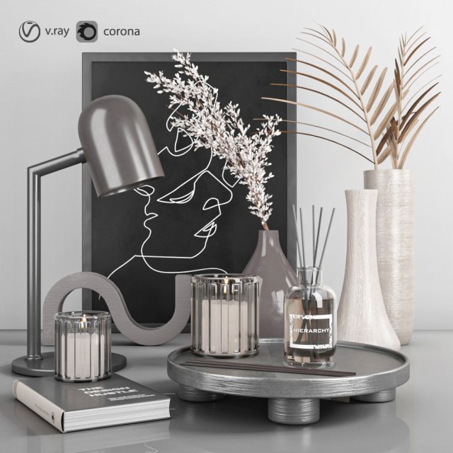 decorative set with dry flower 7 3D Модель .c4d .max .obj .3ds .fbx .stl .blend
