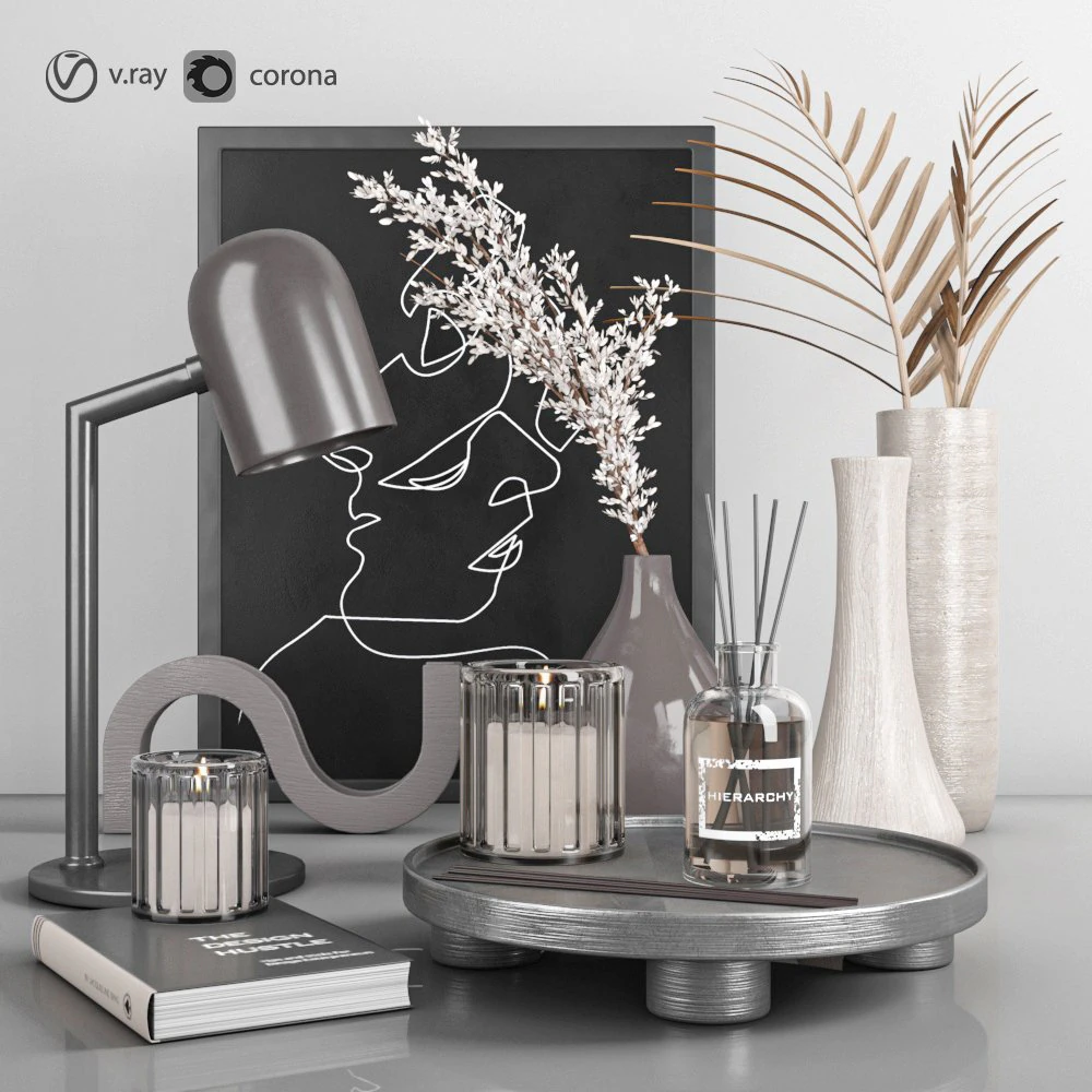 decorative set with dry flower 7 3D Model .c4d .max .obj .3ds .fbx .stl .blend