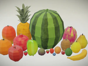 20 frutti - low poly piatto ombreggiato Modello 3D