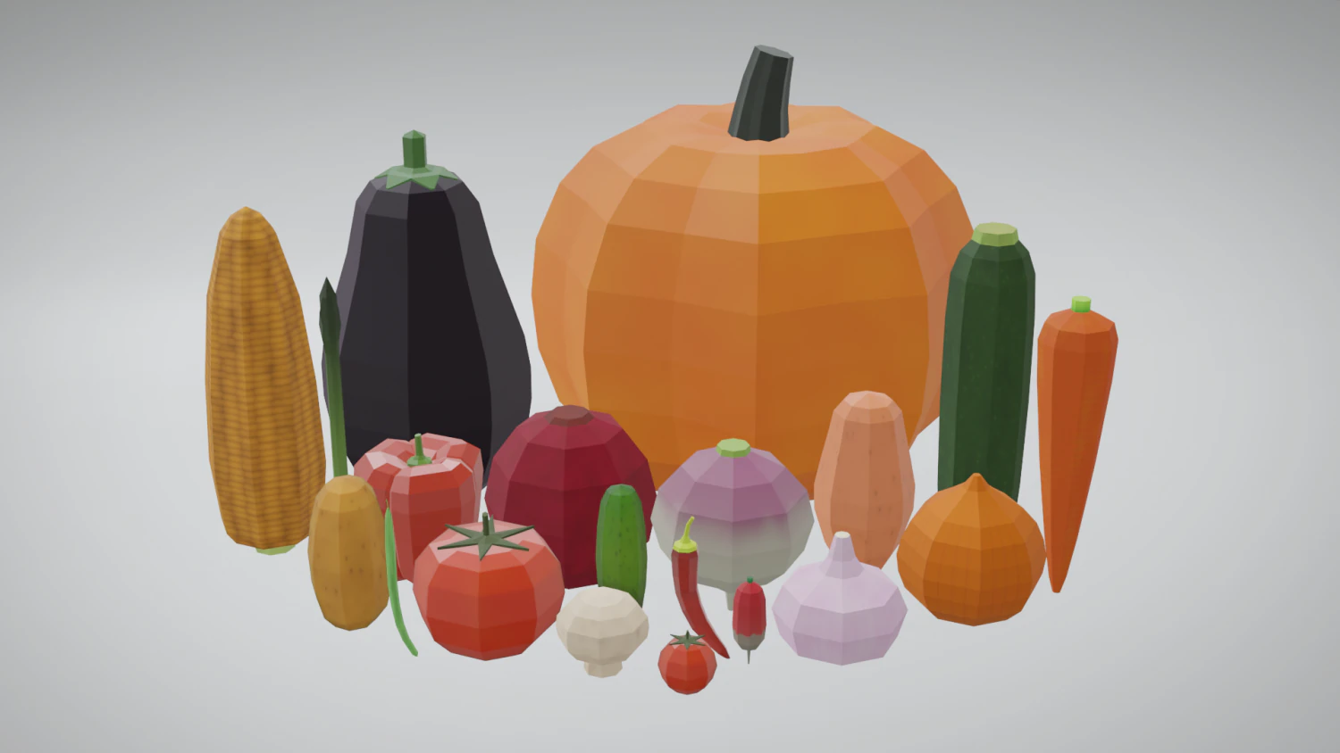 20 vegetables - low poly flat shaded 3D Model .c4d .max .obj .3ds .fbx .stl .blend 