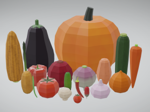 20 vegetables - low poly flat shaded Model 3D