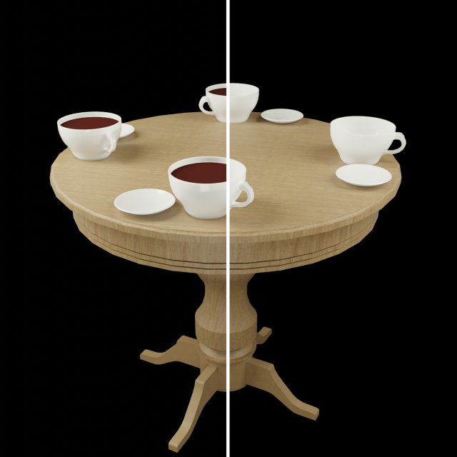 lowpoly decorative dinner wood table with saucer and cups of tea Modelo 3D .c4d .max .obj .3ds .fbx .stl .blend 
