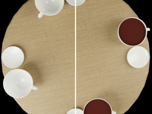 lowpoly decorative dinner wood table with saucer and cups of tea Modelo 3D