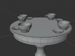 lowpoly декоративний дерев'яний столик з блюдцем і чашками чаю 3D Модель