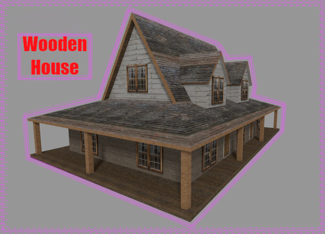 3D Wooden House W2 3D Model .c4d .max .obj .3ds .fbx .stl .blend