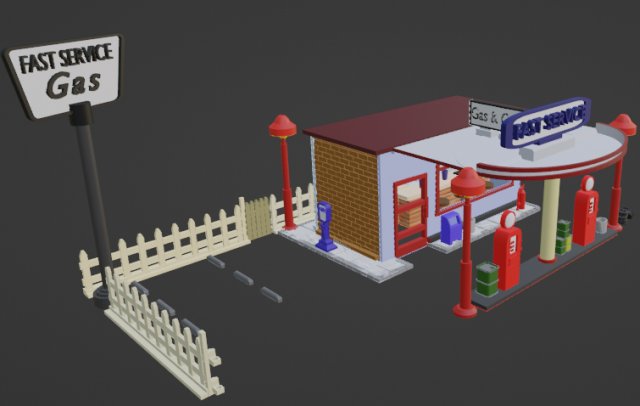 Gas station from the 60s 3Dプリントモデル .c4d .max .obj .3ds .fbx .stl .blend 