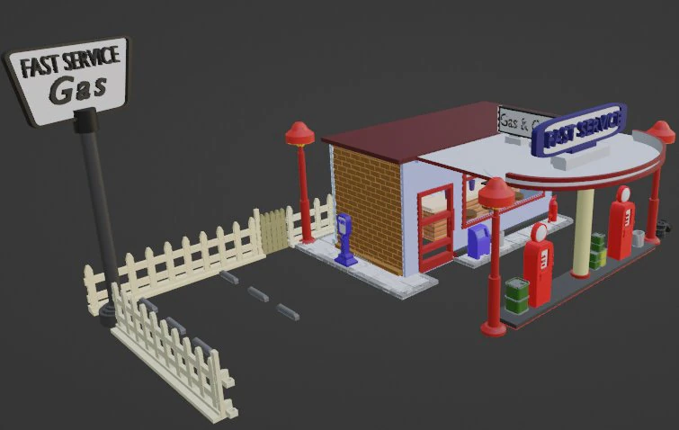 Gas station from the 60s 3D Print Model .c4d .max .obj .3ds .fbx .stl .blend 