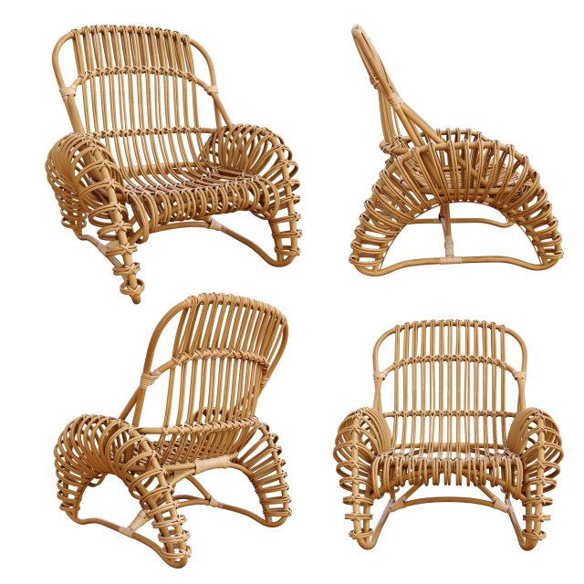 boucle rattan armchair kok maison 627 3D Model .c4d .max .obj .3ds .fbx .stl .blend 