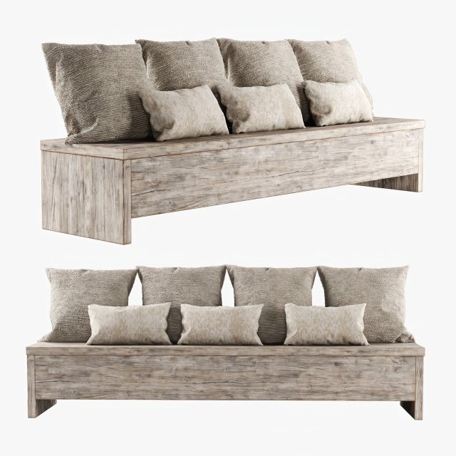 wooden bench with pillows 3Dモデル .c4d .max .obj .3ds .fbx .stl .blend 