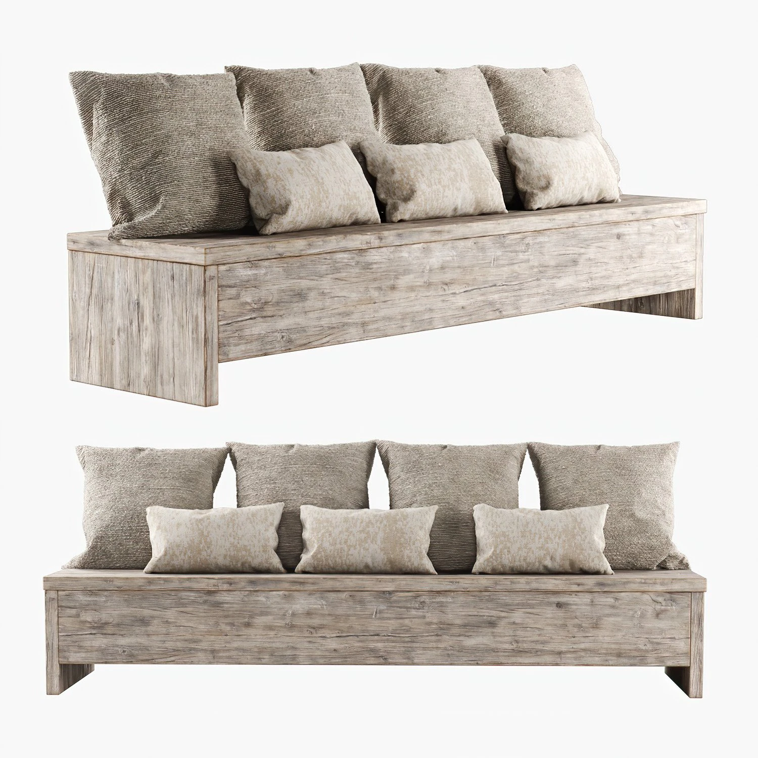 wooden bench with pillows 3D Model .c4d .max .obj .3ds .fbx .stl .blend