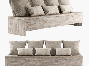 wooden bench with pillows 3D Model