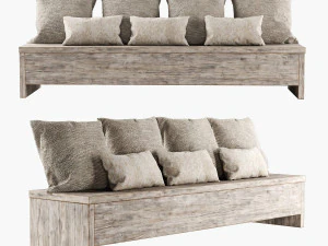 wooden bench with pillows 3D Model