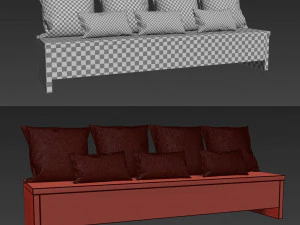 wooden bench with pillows 3D Model