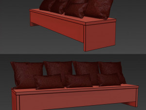 wooden bench with pillows 3Dモデル