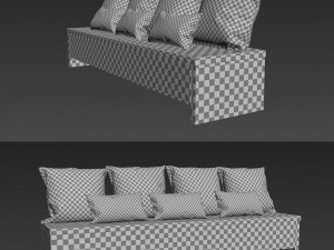 wooden bench with pillows 3Dモデル