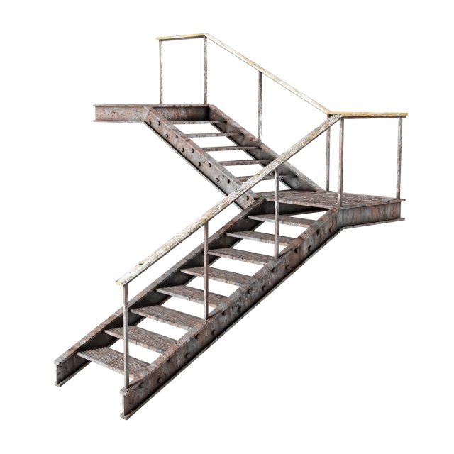 metal stair with handrail 3D 模型 .c4d .max .obj .3ds .fbx .stl .blend