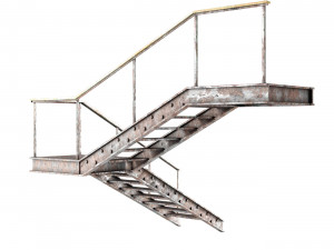 metal stair with handrail 3D 模型