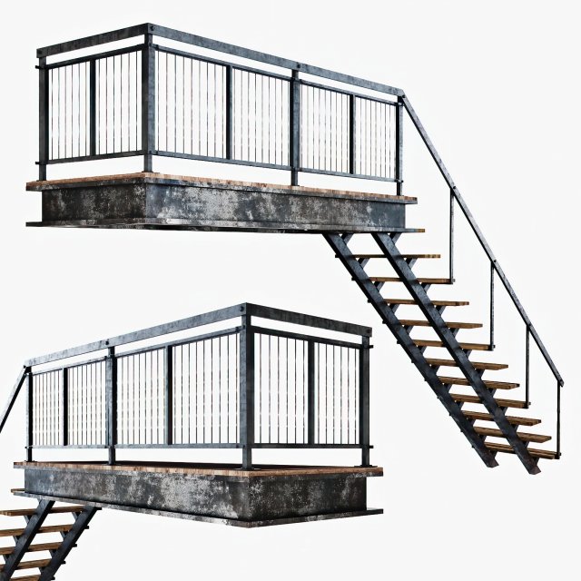 metal stair with railing 3D Model .c4d .max .obj .3ds .fbx .stl .blend 